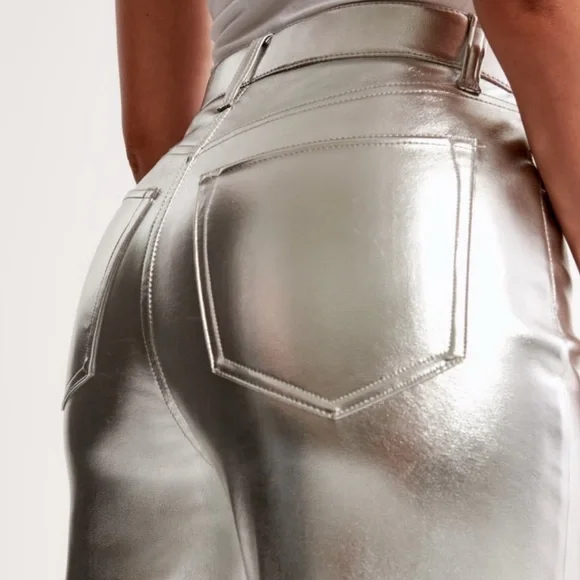 Abercrombie & Fitch 90’s Straight Ultra High Rise Faux Leather 27/4L NWT - Picture 3 of 9